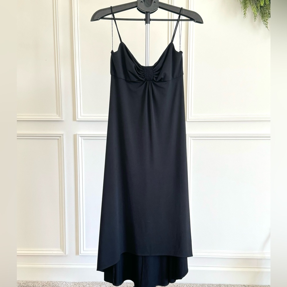 London Times Elegant Black Midi Slip Dress – Spaghetti Strap